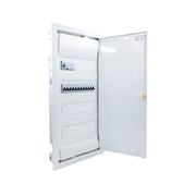 Hager Volta 48-module pre-wired distribution board, door open, Legrand RX3 RCD and B16 MCBs