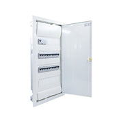 Hager Volta 48-module pre-wired distribution board, door open, Legrand RX3 RCD and B16 MCBs