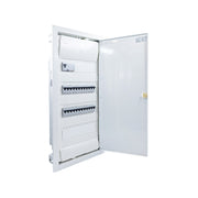 Hager Volta 48-module pre-wired distribution board, door open, Legrand RX3 RCD and B16 MCBs