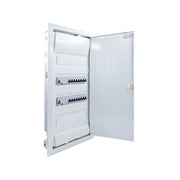 Hager Volta 48-module pre-wired distribution board, door open, Legrand RX3 RCD and B16 MCBs