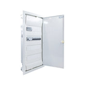 Hager Volta 48-module pre-wired distribution board, door open, Legrand RX3 RCD and B16 MCBs