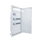 Hager Volta 48-module pre-wired distribution board, door open, Legrand RX3 RCD and B16 MCBs