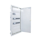 Hager Volta 48-module pre-wired distribution board, door open, Legrand RX3 RCD and B16 MCBs
