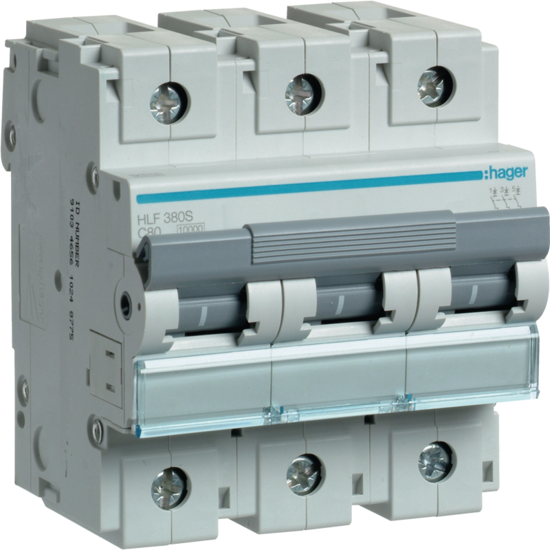 HLF380S Hager HLF Miniature Circuit Breaker 3P C80A 10kA - Gabby Electric