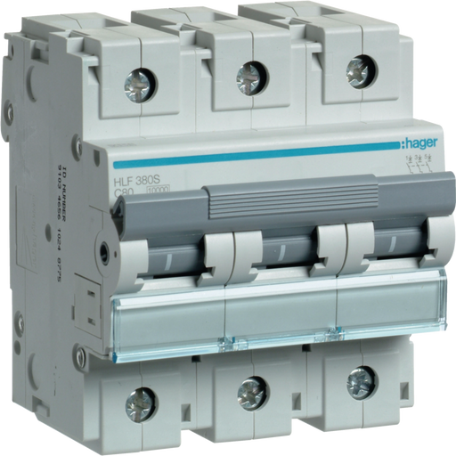 HLF380S Hager HLF Miniature Circuit Breaker 3P C80A 10kA - Gabby Electric