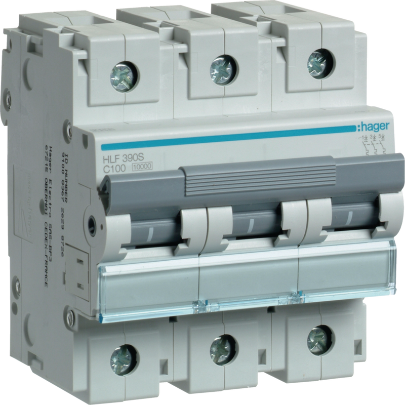 HLF390S Hager HLF Miniature Circuit Breaker 3P C100A 10kA - Gabby Electric