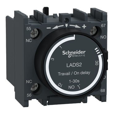 LADS2 Schneider Electric Time Delay Auxiliary Contact Block, TeSys Deca, 1NO+1NC, On - Delay 1 - 30s, Front - Gabby Electric