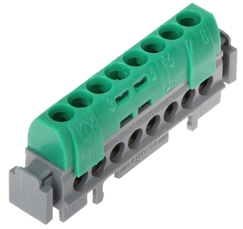 Legrand 004832 IP2X Terminal Block - Earth (Green) 8x1.5 to 16mm² Length 75mm