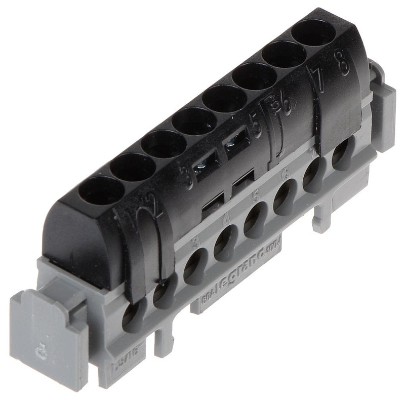 Legrand 004852 IP2X Terminal Block - Phase (Black) 8x1.5 to 16mm² Length 75mm