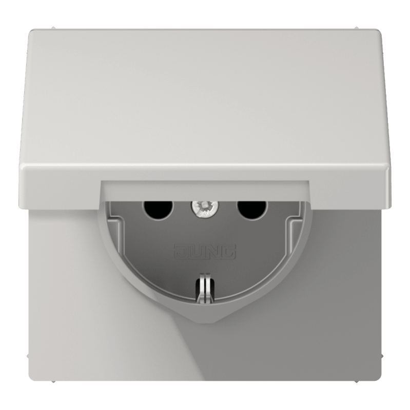 LS1520KLLG Jung SCHUKO Socket, 16A 250V, Hinged Lid, Duroplastic, LS Range, Light Grey