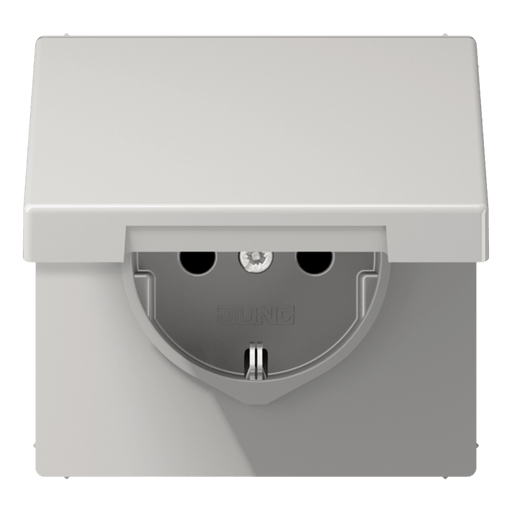 LS1520KLLG Jung SCHUKO Socket, 16A 250V, Hinged Lid, Duroplastic, LS Range, Light Grey