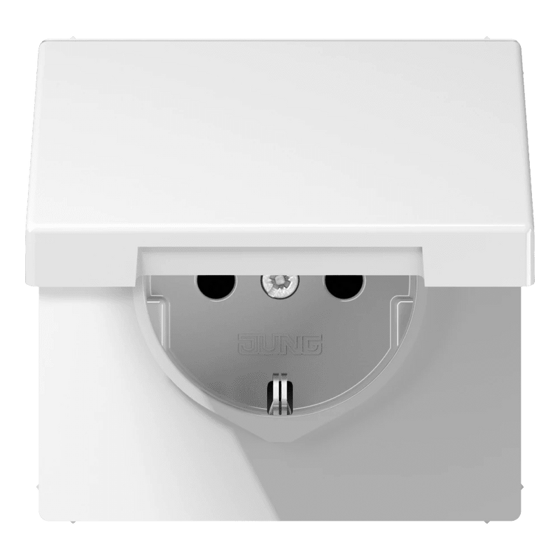 LS1520KLWW Jung SCHUKO Socket, 16A 250V, Hinged Lid, Duroplastic, LS Range, White