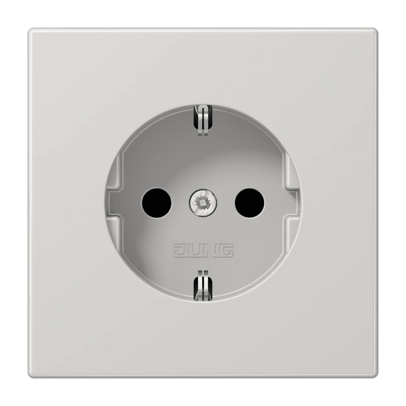 LS1520LG Jung SCHUKO Socket, 16A 250V, Hinged Lid, Duroplastic, LS Range, Light Grey, wo Frame