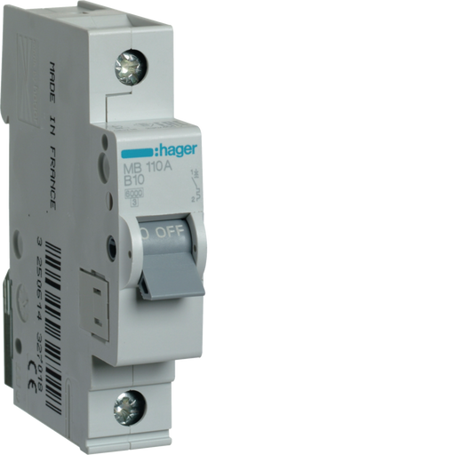 MB110A Hager MB1 Miniature Circuit Breaker 1P B10A 6kA - Gabby Electric