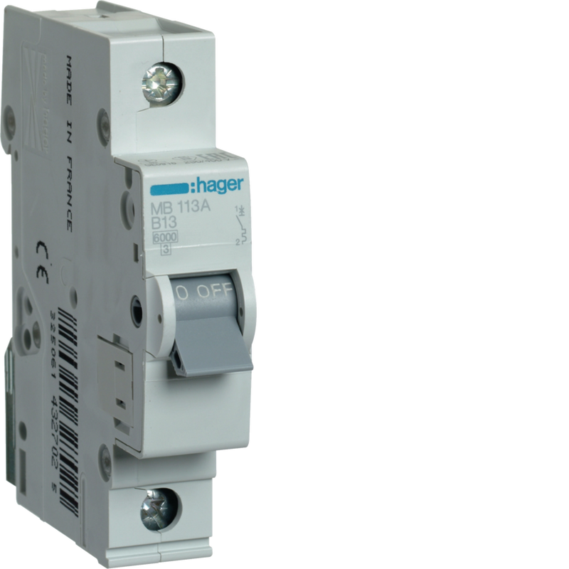 MB113A Hager MB1 Miniature Circuit Breaker 1P B13A 6kA - Gabby Electric