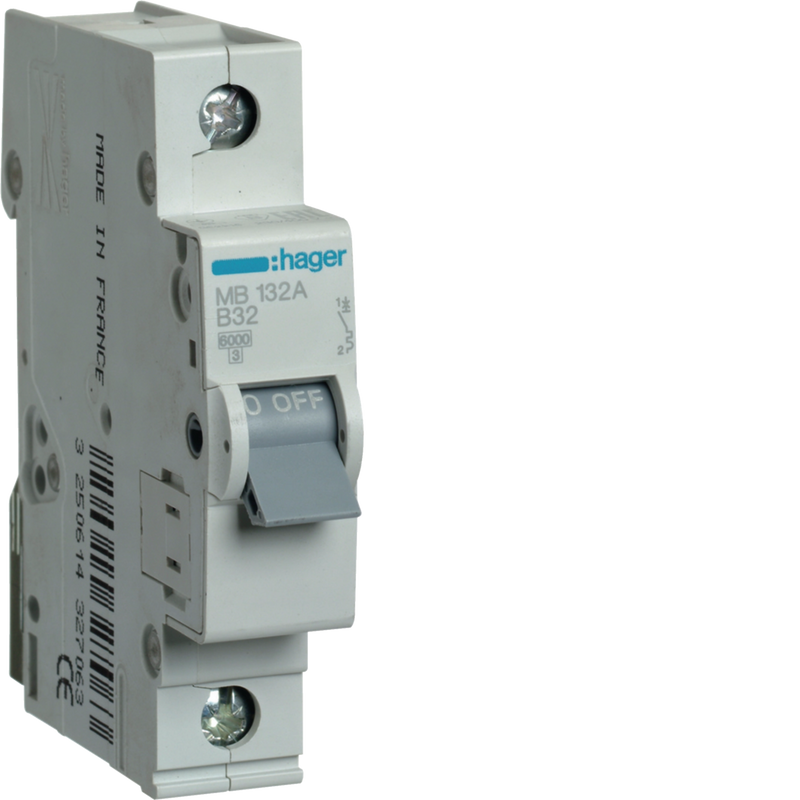 MB132A Hager MB1 Miniature Circuit Breaker 1P B32A 6kA - Gabby Electric