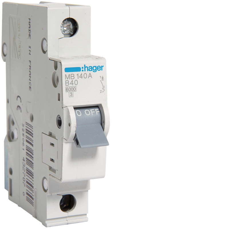 MB140A Hager MB1 Miniature Circuit Breaker 1P B40A 6kA - Gabby Electric