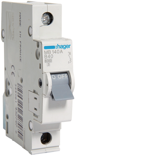 MB140A Hager MB1 Miniature Circuit Breaker 1P B40A 6kA - Gabby Electric