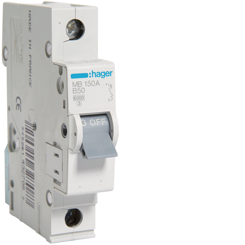MB150A Hager MB1 Miniature Circuit Breaker 1P B50A 6kA - Gabby Electric