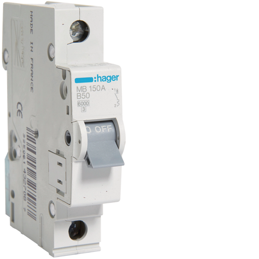 MB150A Hager MB1 Miniature Circuit Breaker 1P B50A 6kA - Gabby Electric