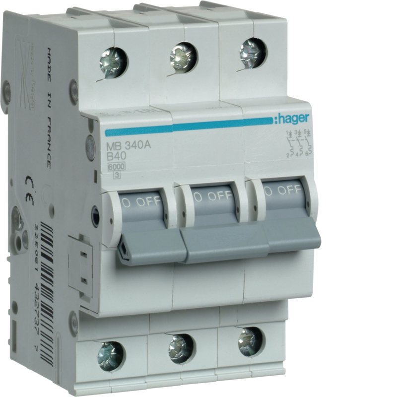MB340A Hager MB3 Miniature Circuit Breaker 3P B40A 6kA - Gabby Electric