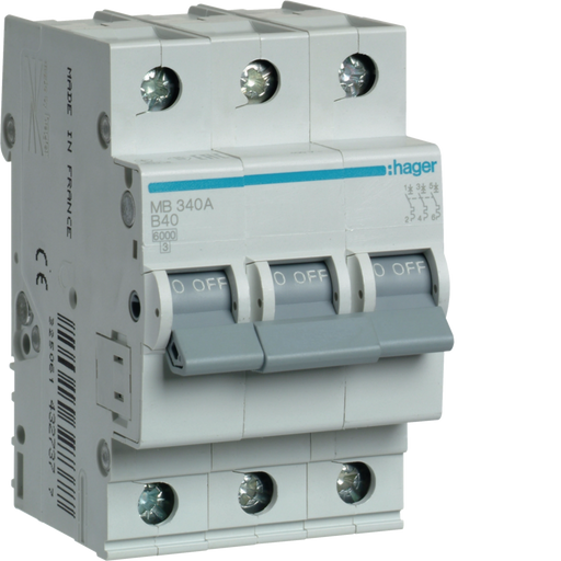 MB340A Hager MB3 Miniature Circuit Breaker 3P B40A 6kA - Gabby Electric