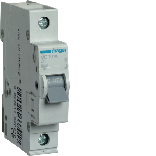 MC101A Hager MC1 Miniature Circuit Breaker 1P C1A 6kA - Gabby Electric