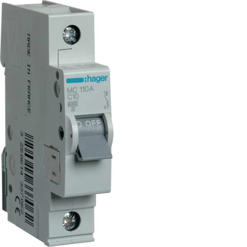 MC110A Hager MC1 Miniature Circuit Breaker 1P C10A 6kA - Gabby Electric