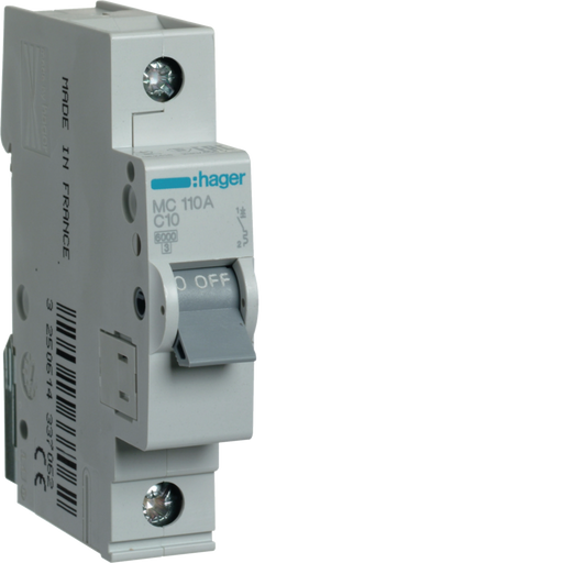 MC110A Hager MC1 Miniature Circuit Breaker 1P C10A 6kA - Gabby Electric