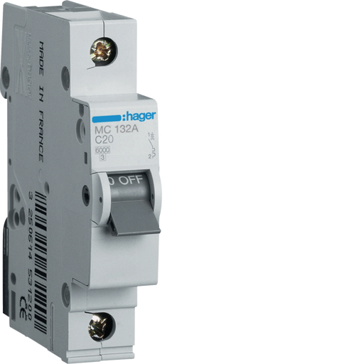 MC132A Hager MC1 Miniature Circuit Breaker 1P C32A 6kA - Gabby Electric