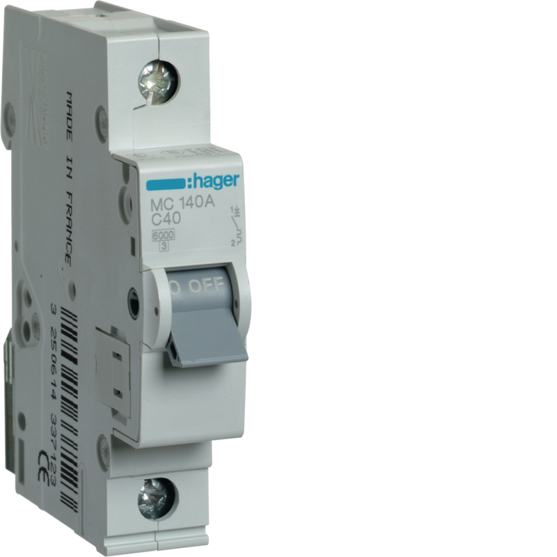 MC140A Hager MC1 Miniature Circuit Breaker 1P C40A 6kA - Gabby Electric