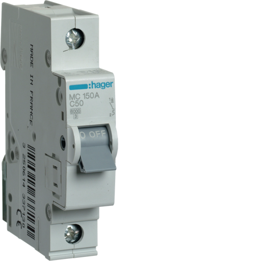 MC150A Hager MC1 Miniature Circuit Breaker 1P C50A 6kA - Gabby Electric