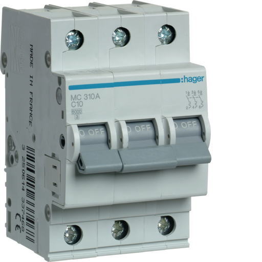 MC310A Hager MC3 Miniature Circuit Breaker 3P C10A 6kA - Gabby Electric