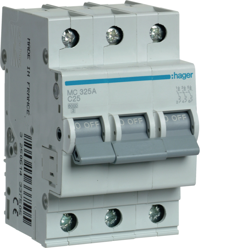 MC325A Hager MC3 Miniature Circuit Breaker 3P C25A 6kA - Gabby Electric