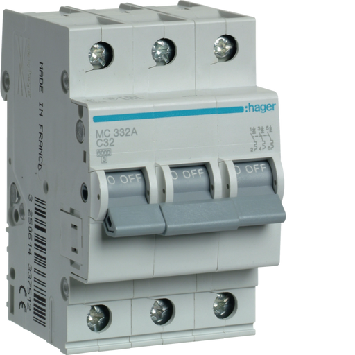MC332A Hager MC3 Miniature Circuit Breaker 3P C32A 6kA - Gabby Electric