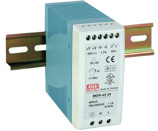 MDR - 40 - 24 Meanwell AC - DC Industrial DIN Rail Power Supply, Output 24VDC at 1.7A, Plastic Case - Gabby Electric