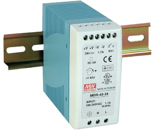 MDR - 60 - 24 Meanwell AC - DC Industrial DIN Rail Power Supply, Output 24VDC at 2.5A, Plastic Case - Gabby Electric