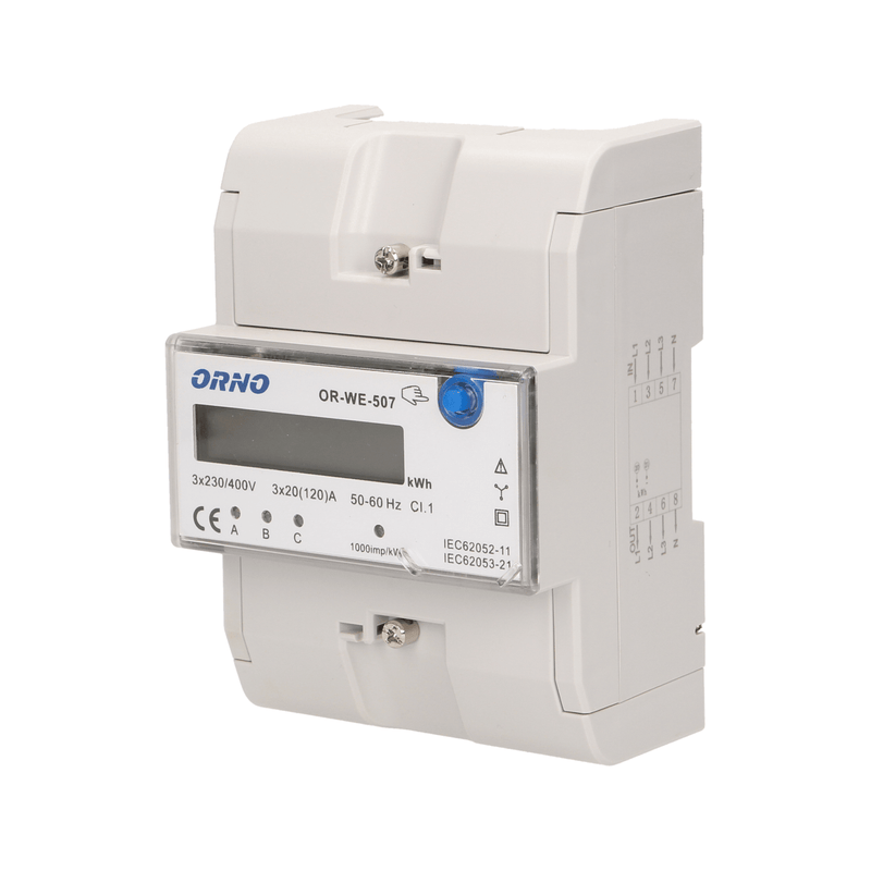 ORNO OR-WE-507 3-Phase Energy Meter 20-120A 5 Module DIN Rail