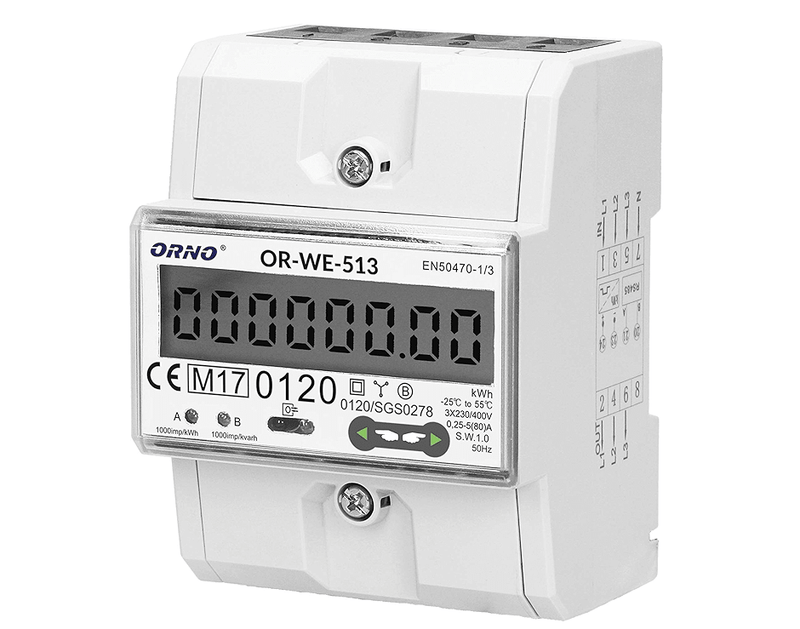 ORNO OR-WE-513 3-Phase Energy Meter 80A MID 4.5 Modules DIN Rail