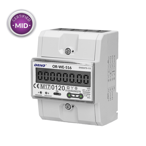 ORNO OR-WE-516 3-Phase Energy Meter RS-485 80A MID 4.5 Module DIN Rail