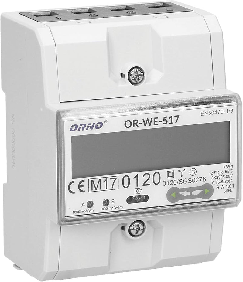 ORNO OR-WE-517 3-Phase Multi-Tariff Energy Meter RS-485 80A 4.5 Module DIN