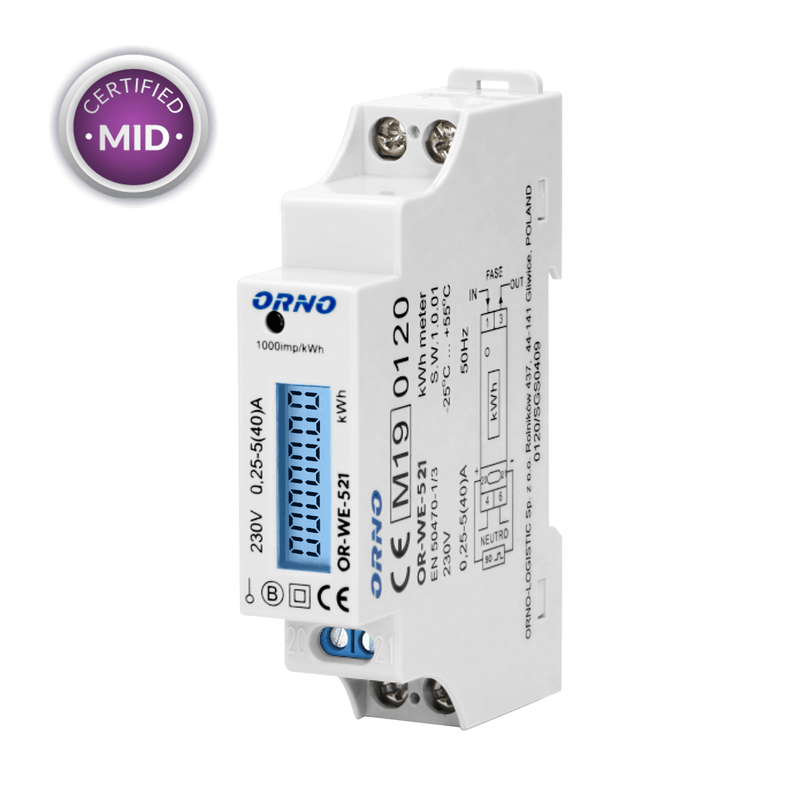 ORNO OR-WE-521 1-Phase Energy Meter 40A MID Certified