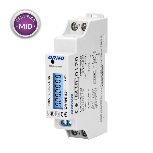 ORNO OR-WE-521 1-Phase Energy Meter 40A MID Certified