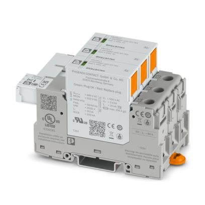 Phoenix Contact 1790790 VAL-US-SPP-480D/40/3+0-R surge protective device with replaceable plugs on DIN rail