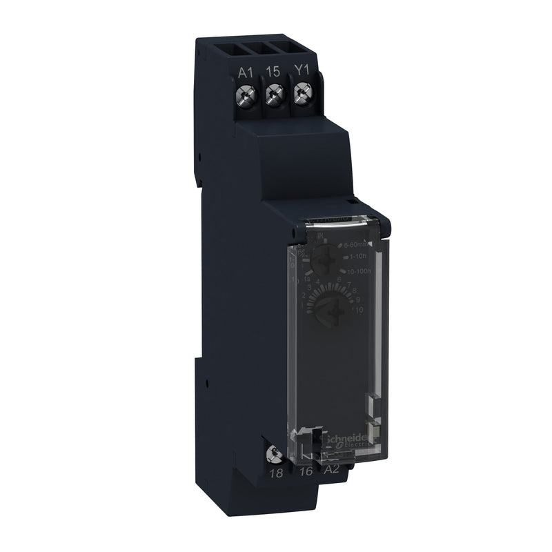 RE17RCMU Modular timing relay, Harmony, 8A, 1CO, 1s..100h, off delay, 24V DC 24...240V AC DC