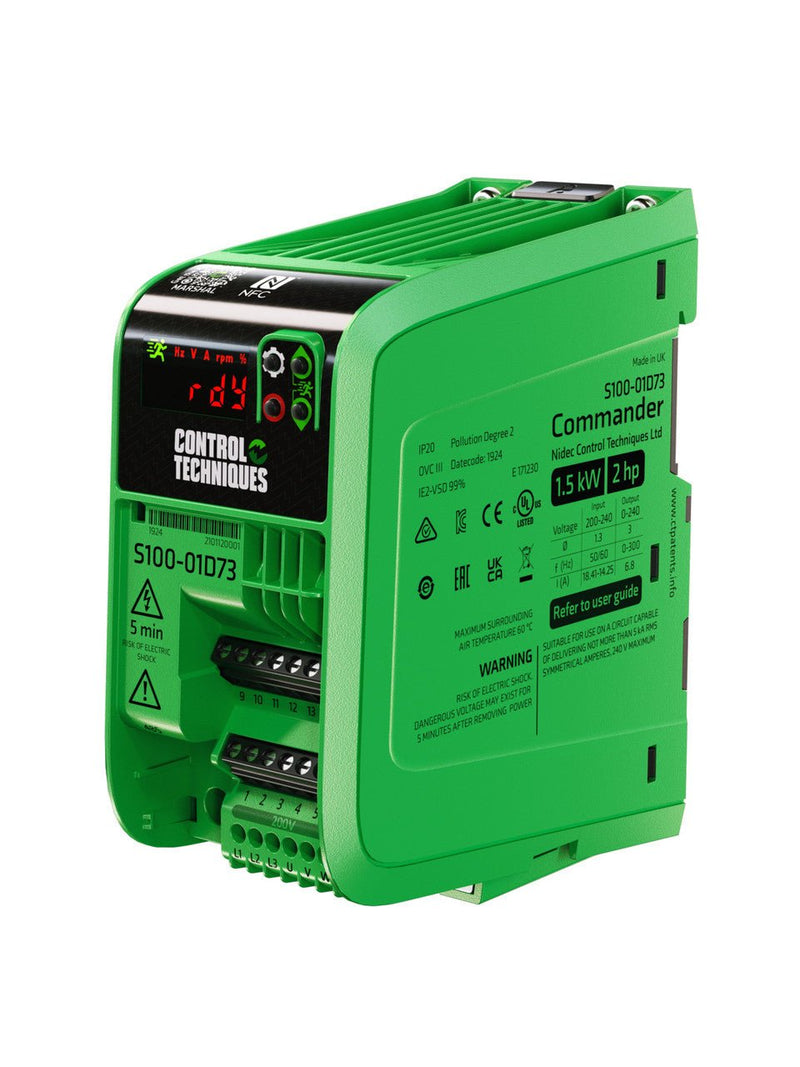 S100 - 01S23 - 0A0000 Nidec S100 Frequency drive 1Ph 0,25kW 1,6A 230V, C3 filter - Gabby Electric