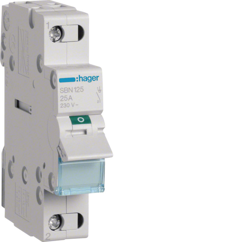 SBN125 Hager SBN1 Modular Load Break Switch 1P 25A - Gabby Electric