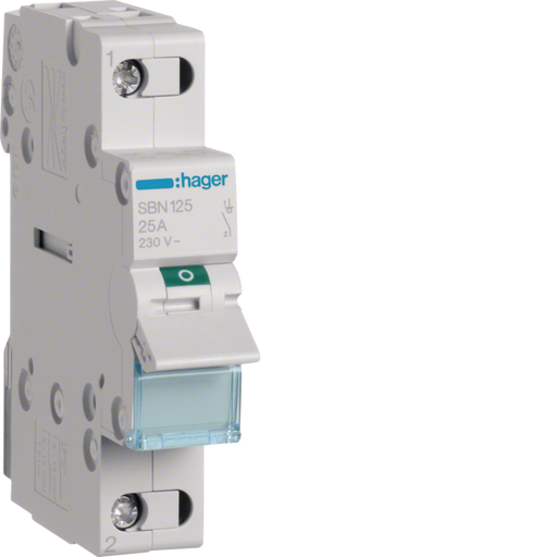 SBN125 Hager SBN1 Modular Load Break Switch 1P 25A - Gabby Electric