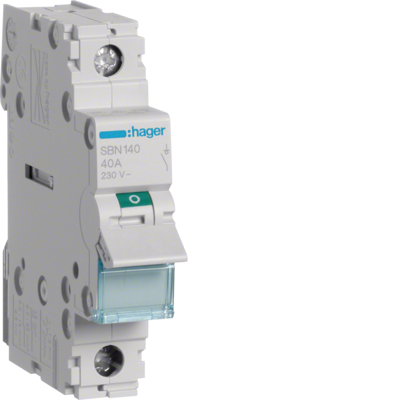 SBN140 Hager SBN1 Modular Load Break Switch 1P 40A - Gabby Electric