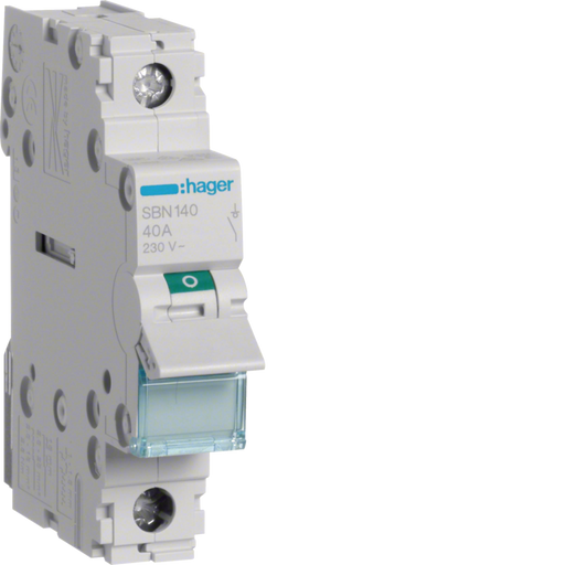 SBN140 Hager SBN1 Modular Load Break Switch 1P 40A - Gabby Electric